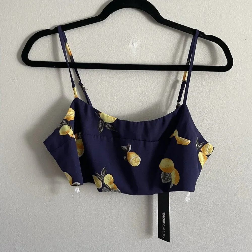 Fashion Nova Women M Navy Blue Lemon Pie Crop Tank Top Maxi Skirt Set NWT